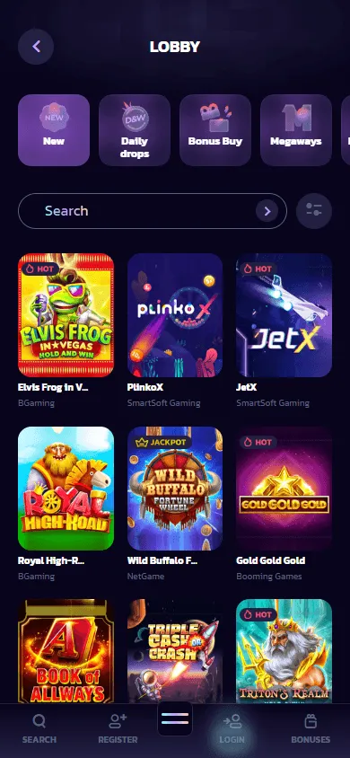 21bit Casino mobile games screen